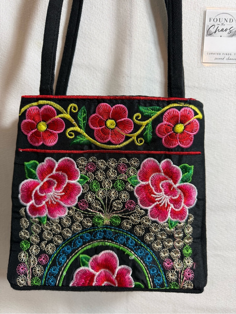 Embroidered Mini Floral Tote with Bead Accents